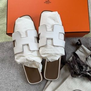 Hermes Oran white leather sandals